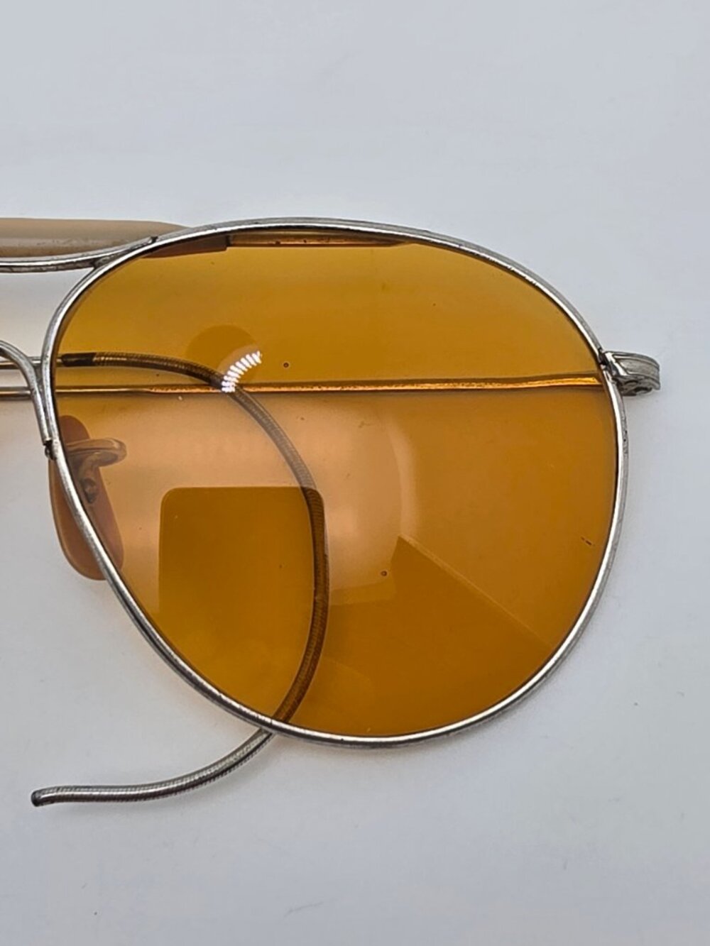 American Optical Type G-1 AAF Nickel Frame Noviole Amber WWII Aviator Sunglasses - Picture 12 of 16